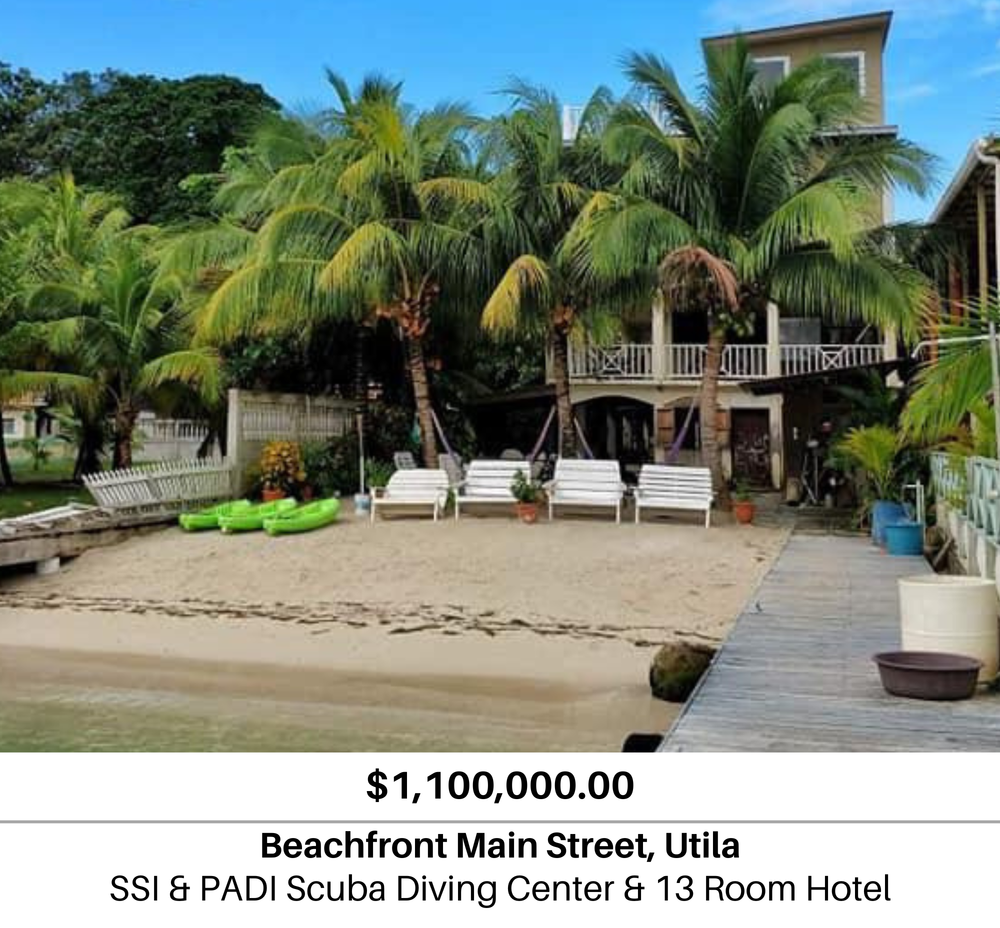 SSI & PADI Scuba Diving Center & 13 Room Hotel for sale Utila