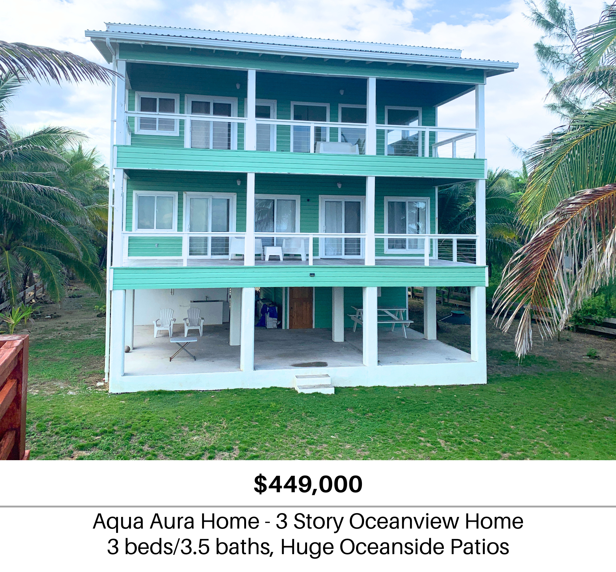 3 bed 3.5 bath oceanside home in Utila Honduras for sale