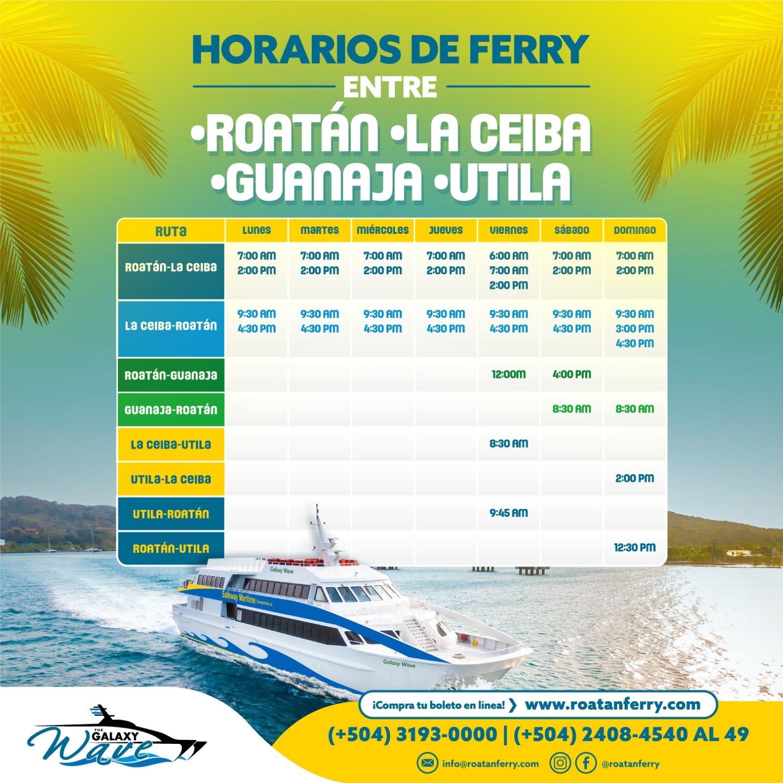 Utila Ferry schedule new 2025