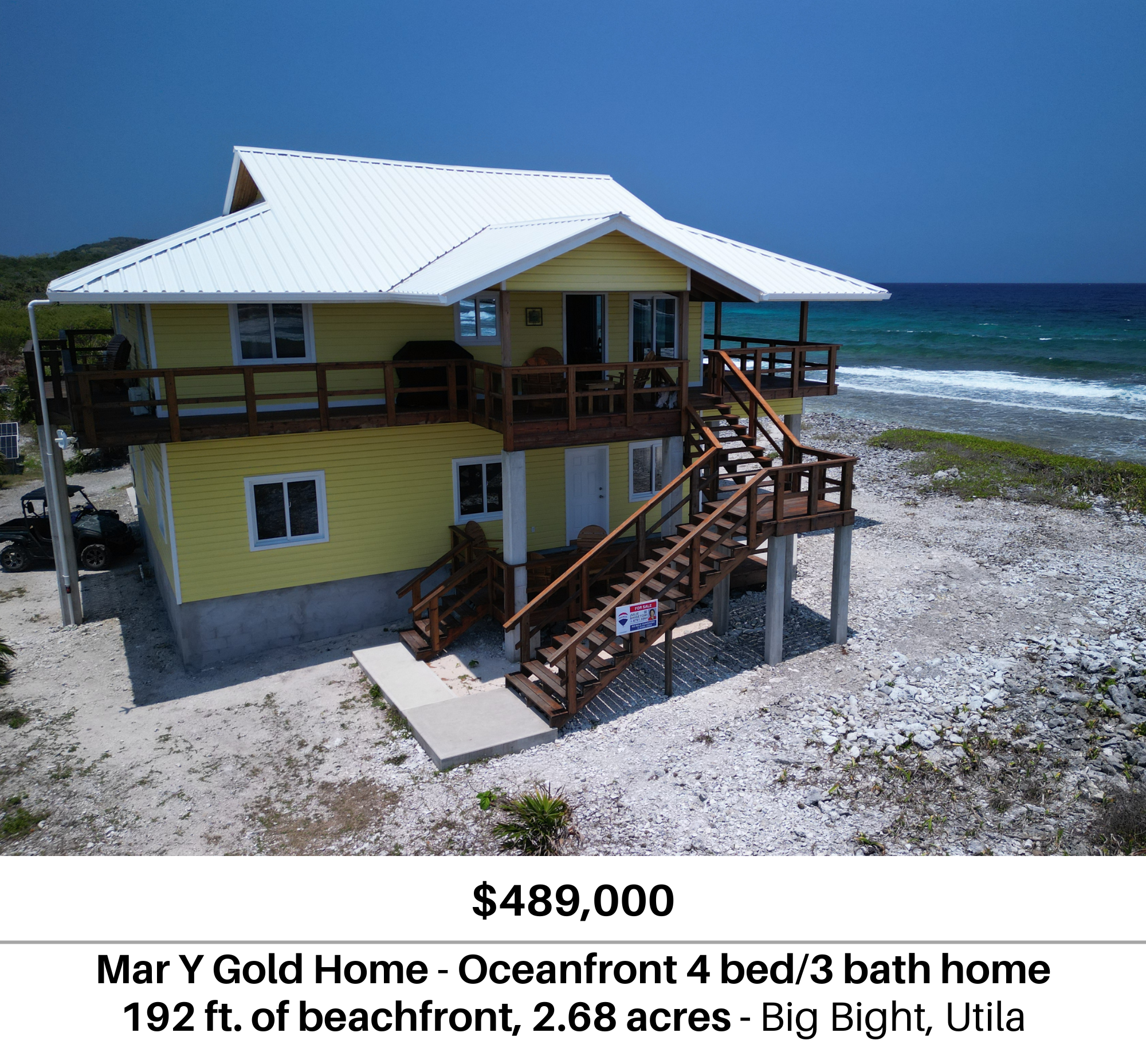 Utila Beachfront Home for Sale Mar-y-Gold House