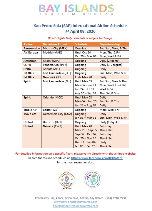 Top Utila Travel Tips Flight Schedule April 2026 to San Pedro Sula Honduras