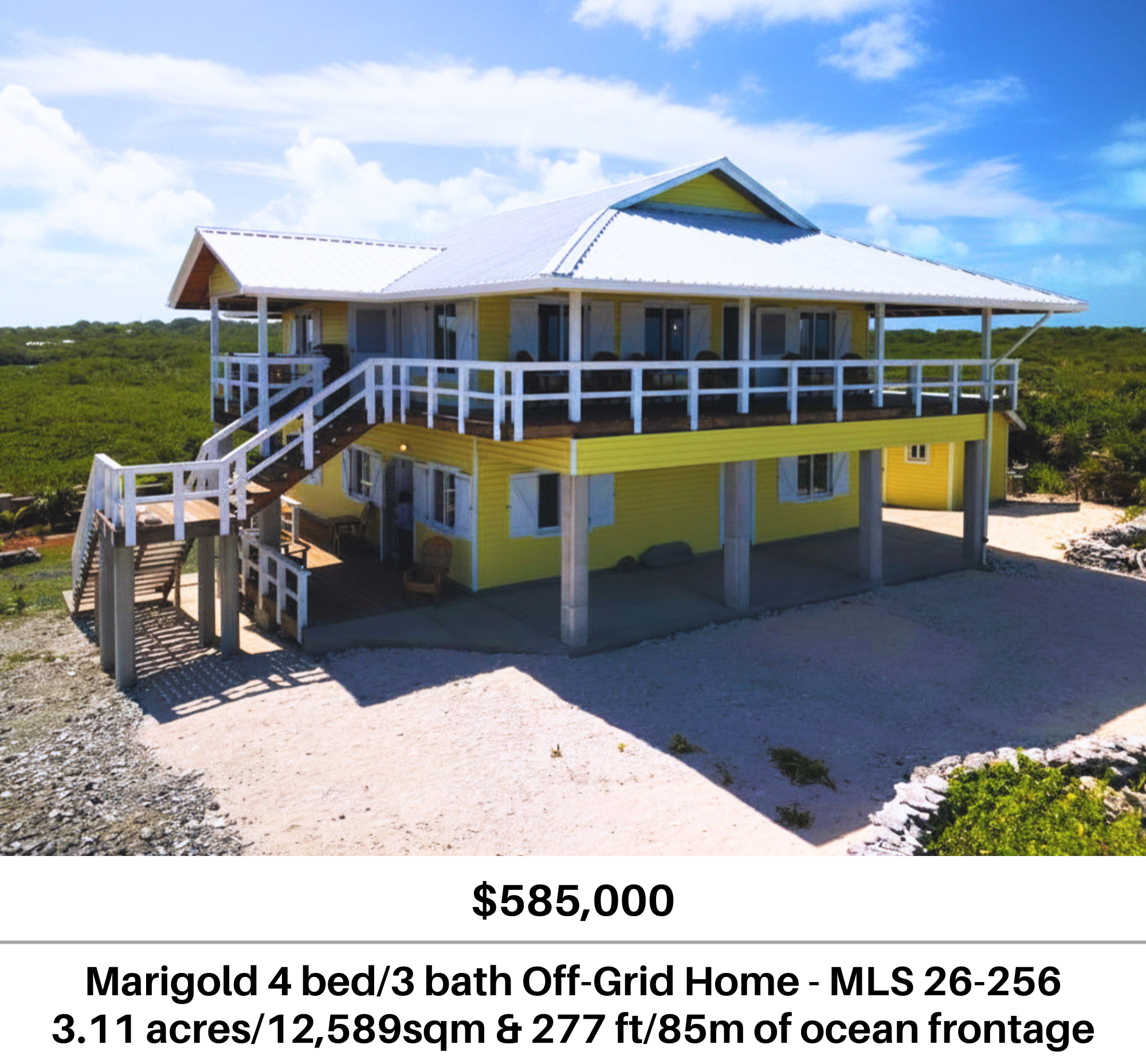 OFF-GRID 277ft/85m oceanfront, 3.11 acres/12589sqm MariGold Home Big Bight